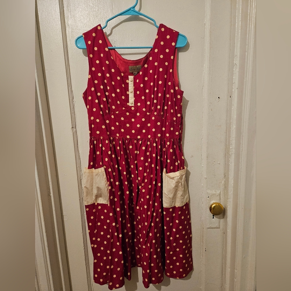 Lindy Bop Cora Dress in Raspberry Polkadot size UK14 EUC